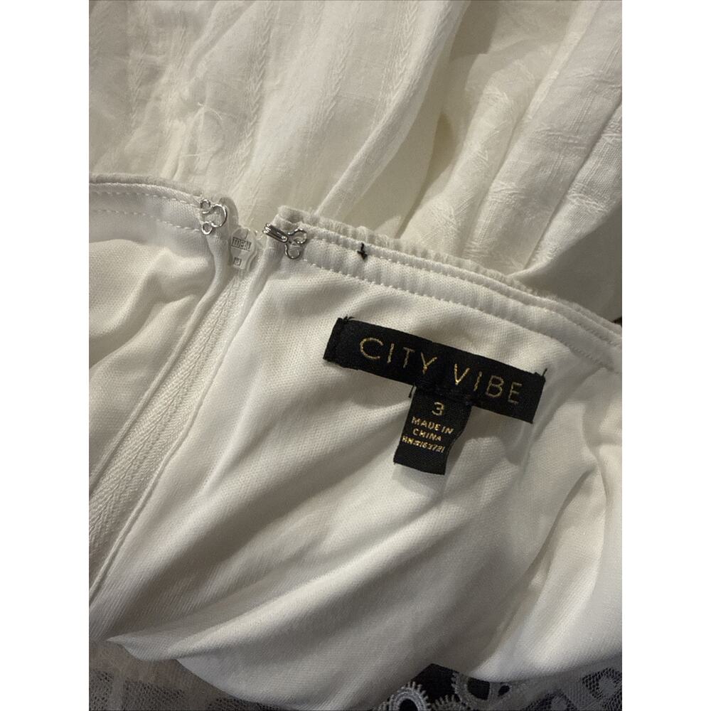 City Vibe White Ivory Romper Dress With Ruffles Size 3 Cottagecore Indie Boho - Picture 10 of 14